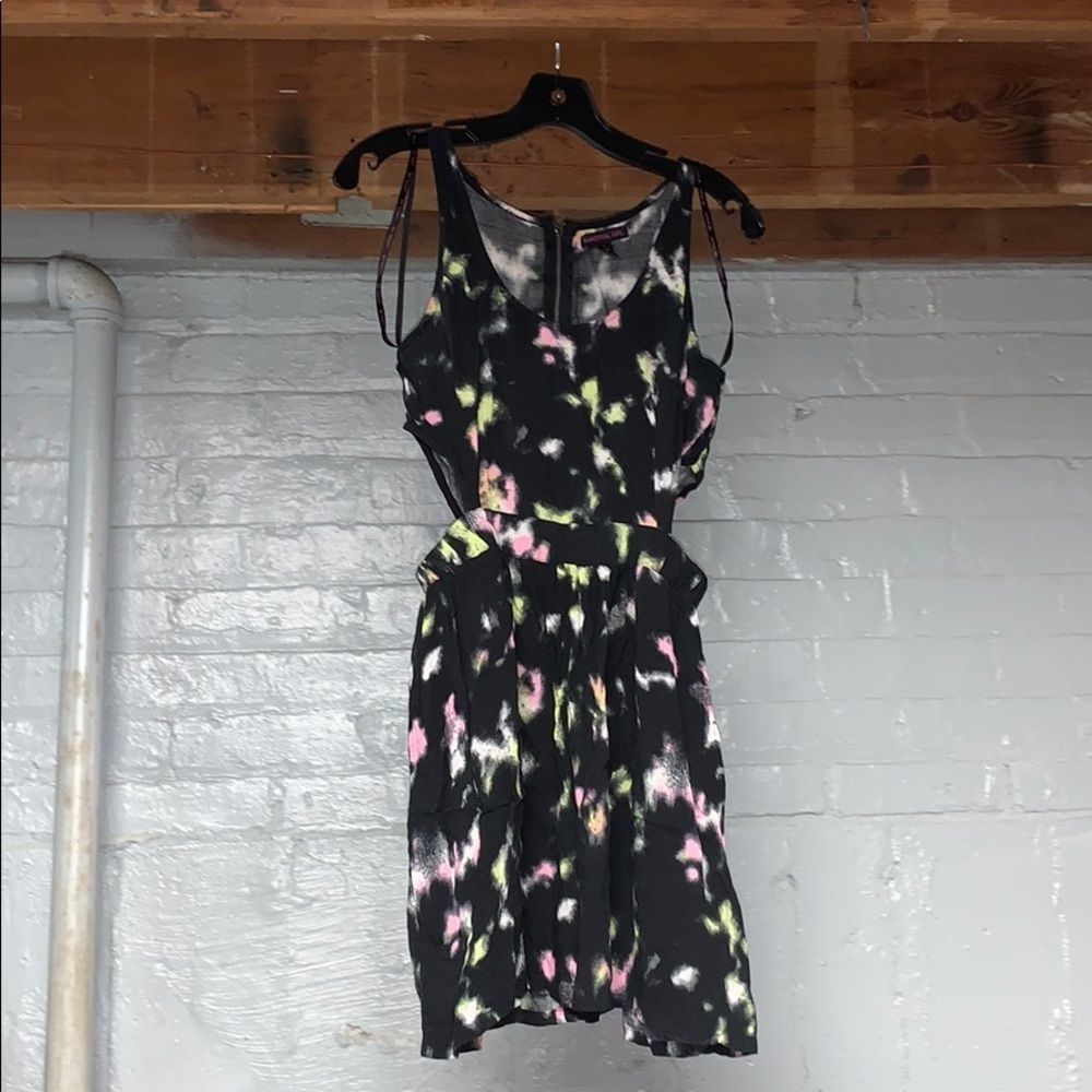 Material Girl Black Color Splotched Cutout Dress